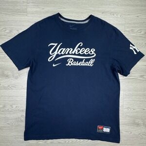 Nike Men's Shirt Yankees MLB Baseball Navy Blue XL Short Sleeve Crew Neck Solid